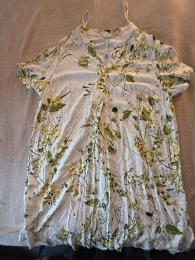 H&M Tunic Dress - White with Green and Yellow Floral Print